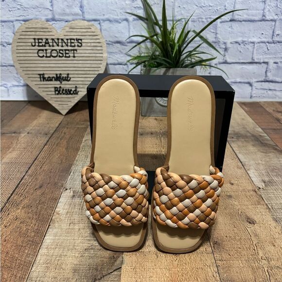 Madewell The Suzi Slide Puffy Woven Sandals Shoes size 8.5 M Leather - Picture 6 of 10